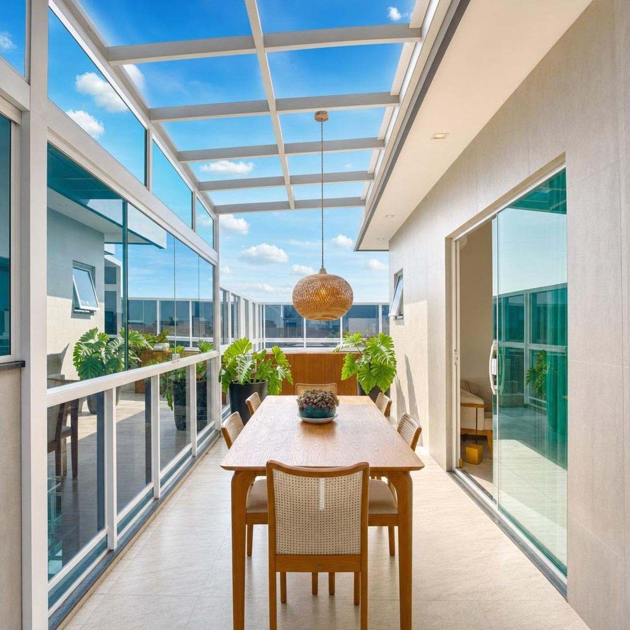 apartamento por temporada em Cabo Frio — varanda com decoração assinada RIOS