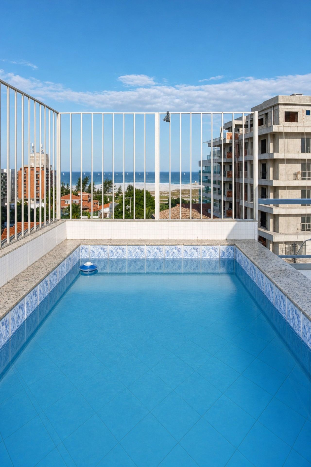 apartamento por temporada em Cabo Frio — piscina com decoração assinada RIOS