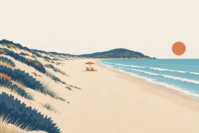 Ilustração da Praia do Peró com dunas, em Cabo Frio